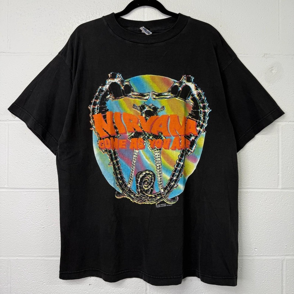 Vintage 90s Nirvana Kurt Cobain Come As You Are Band T-Shirt Black Sz XL